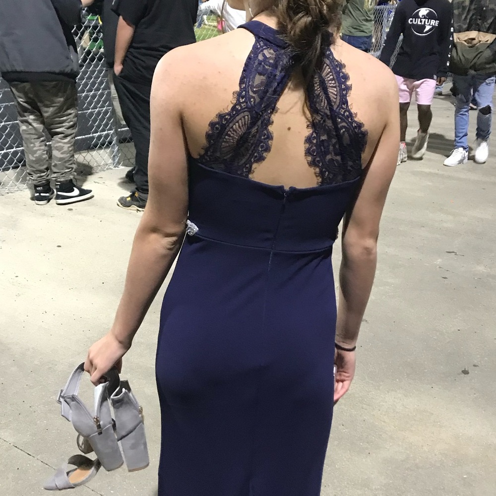 Navy blue prom dress with diamond wedding belt - Picture 2 of 3